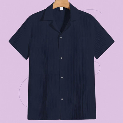 Jenil Fashion Men Self Design Casual Dark Blue Shirt