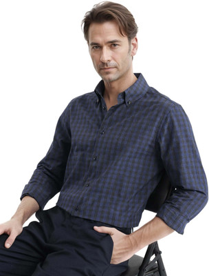 RARE RABBIT Men Checkered Casual Dark Blue Shirt