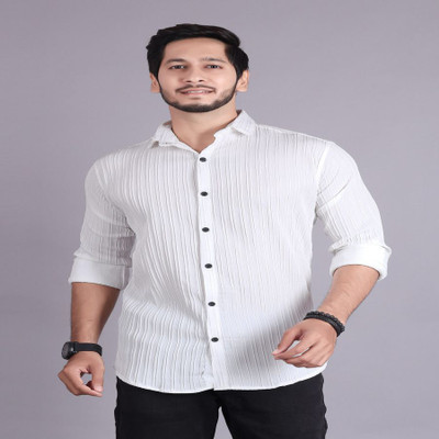 PEARL OCAN Men Self Design Casual White Shirt