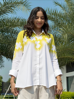 PP PRODUCTIONS Women Printed Casual Yellow Shirt