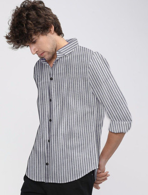 The style grove Men Solid Casual Grey, White Shirt