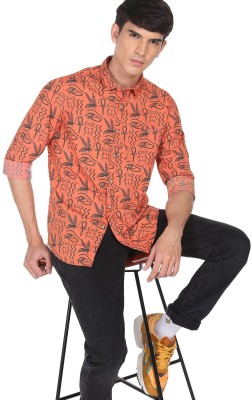 FLYING MACHINE Men Printed Casual Orange Shirt