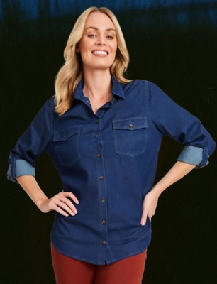 HouseOfCommon Women Self Design Casual Blue Shirt