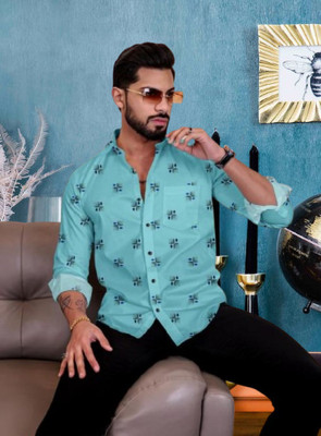 lectose Men Printed Casual White Shirt