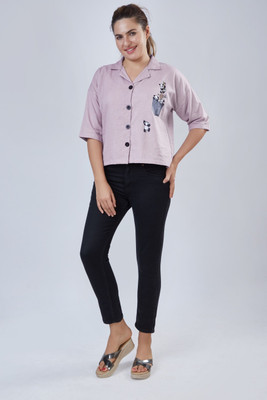 VAVA Creation Women Self Design Casual Purple Shirt