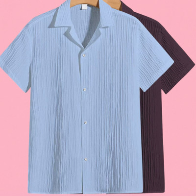 Jenil Fashion Men Self Design Casual Light Blue, Purple Shirt