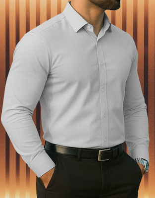 NRFSHION Men Solid Formal Grey Shirt