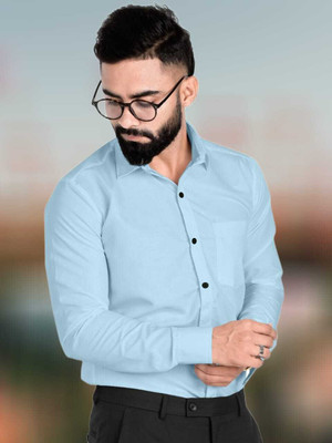 Shlvna Fashion Men Solid Formal Light Blue Shirt