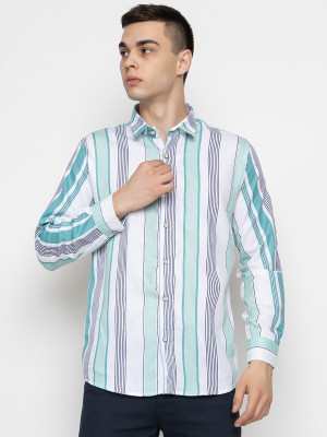 FREKMAN Men Striped Casual Green Shirt