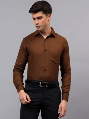 Apektra Men Self Design Casual Brown Shirt