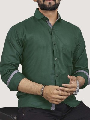 ALY JOHN Men Solid Casual Green Shirt