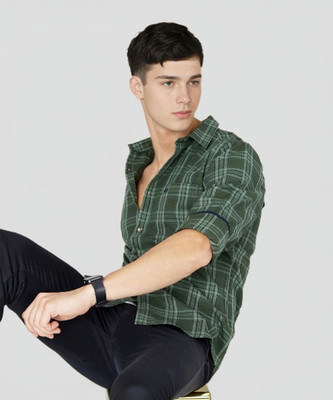 U TURN Men Striped Casual Green Shirt