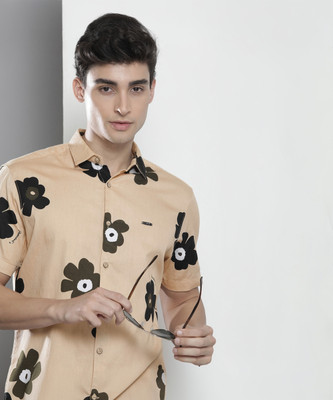 The Indian Garage Co. Men Floral Print Casual Beige Shirt