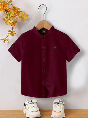 HASTITAG Boys Solid Casual Maroon Shirt