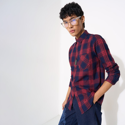 SF Jeans by Pantaloons Men Solid Casual Blue Shirt