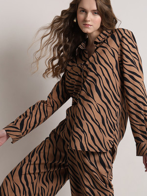 VERO MODA Women Printed Casual Brown Shirt