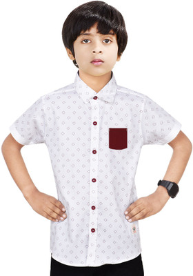 Paper Crane Boys Printed Casual White Shirt