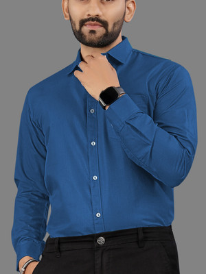 MILDIN Men Solid Formal Blue Shirt