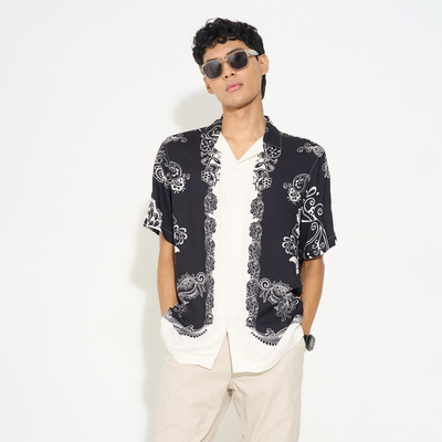 PEOPLE Men Printed Casual Black Shirt