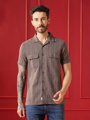 VALENCLUB Men Solid Casual Brown Shirt