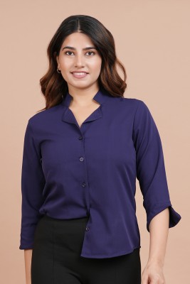 Arbutus Women Solid Casual Dark Blue Shirt