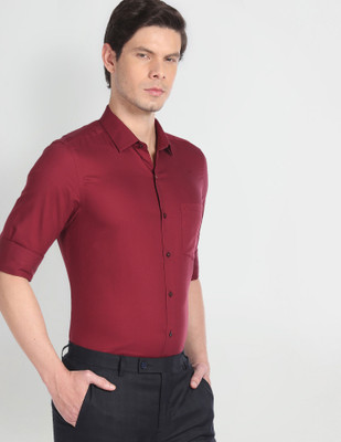 ARROW Men Solid Formal Red Shirt