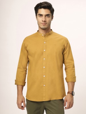 N AND J Men Solid Casual Beige Shirt