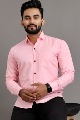 SPOQUE Men Solid Casual Pink Shirt