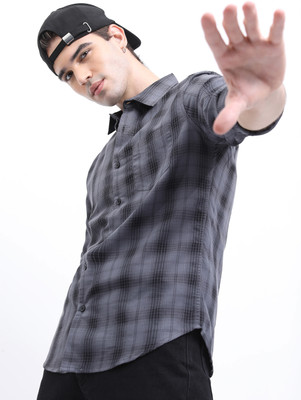 HIGHLANDER Men Checkered Casual Grey Shirt