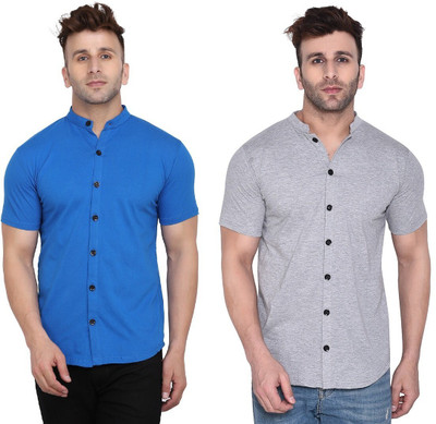 Trendfull Men Solid Casual Silver, Blue Shirt(Pack of 2)
