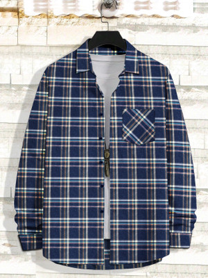 EyeBogler Men Checkered Casual Dark Blue Shirt
