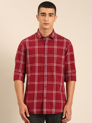 CAVALLO BY LINEN CLUB Men Checkered Casual Red Shirt