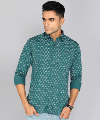 Raymond Men Printed Casual Green Shirt
