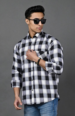 BlackLilly Men Checkered Casual White Shirt
