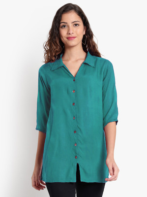 indietoga Women Solid Casual Green Shirt