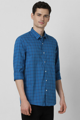 PETER ENGLAND Men Checkered Casual Blue Shirt