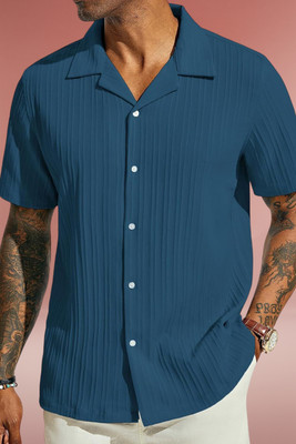 A Dearise Trend Men Self Design Casual Blue Shirt