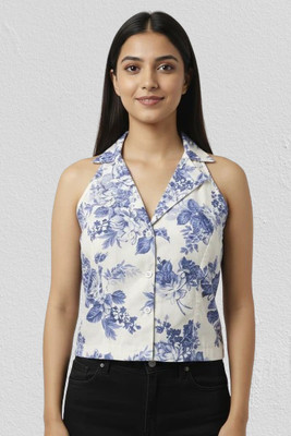 Sylora Women Floral Print Casual White Shirt