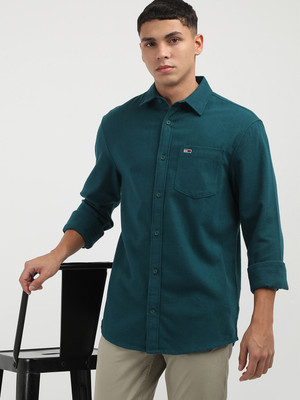 TOMMY HILFIGER Men Solid Casual Green Shirt