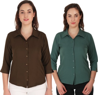 mdhav fashion Women Solid Formal Green, Brown Shirt(Pack of 2)