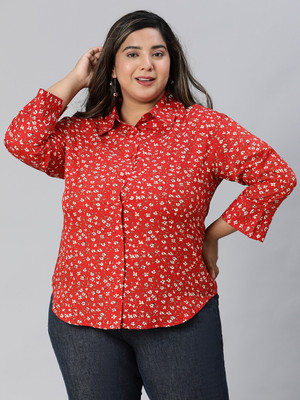 CLOCHOICE Women Floral Print Formal Red Shirt