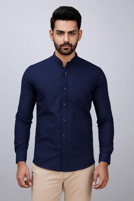 CROWNTAIL Men Solid Casual Dark Blue Shirt