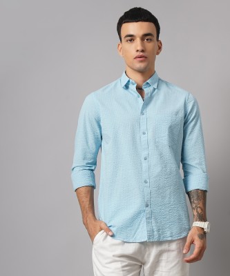 Martin Smith Men Self Design Casual Light Blue Shirt