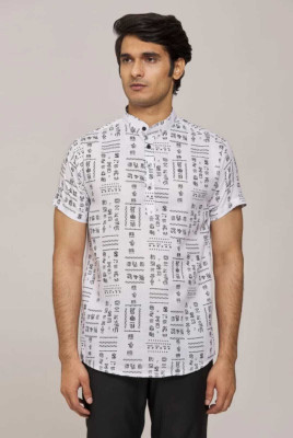Vilantra Fashion Men Printed Casual White Shirt