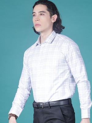 V-MART Men Checkered Formal Grey, White Shirt