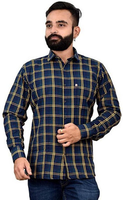 Marc Laurent Men Checkered Casual Dark Blue, Green, Yellow Shirt