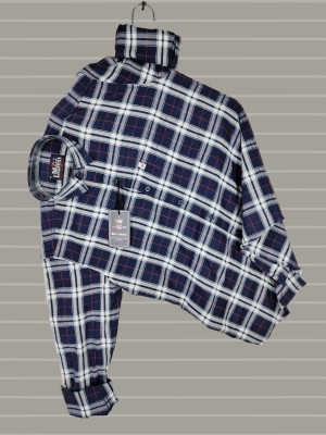 HouseOfCommon Men Checkered Casual Dark Blue, White, Pink Shirt