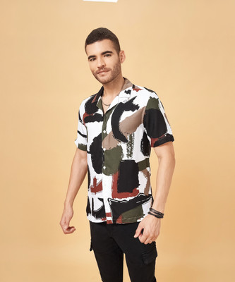 PEOPLE Men Printed Casual White Shirt