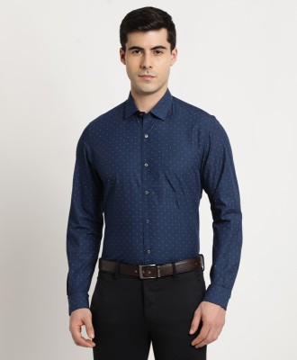 TURTLE Men Printed Formal Dark Blue, White Shirt