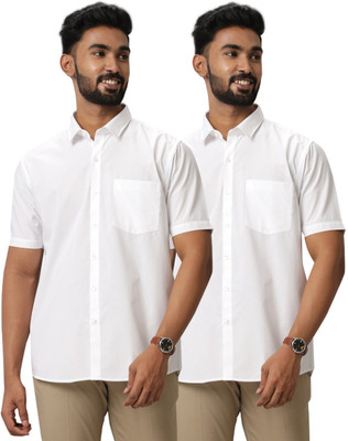 VIVEAGHAM Men Solid Formal White Shirt(Pack of 2)